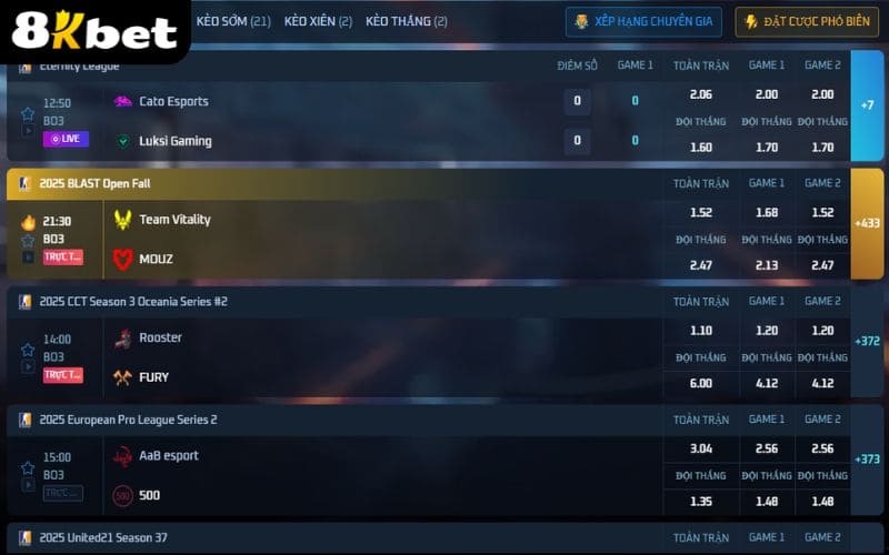 Cá cược CSGO tại Esports 8KBET có nhiều hình thức đặt cược hập dẫn