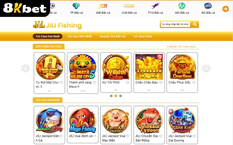 Bắn Cá 8KBET có gần 200 trò chơi với đa dạng chủ đề