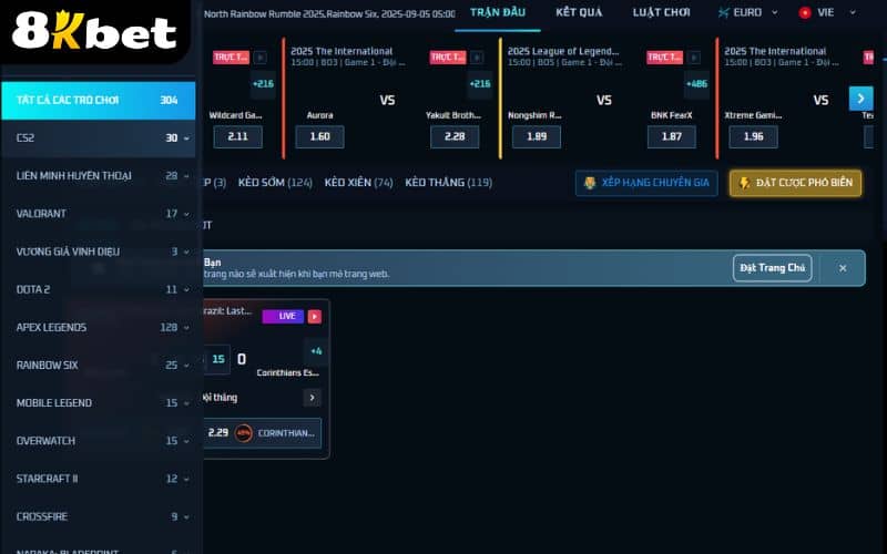 Esports 8KBET quy tụ nhiều bộ môn thể thao điện tử hấp dẫn