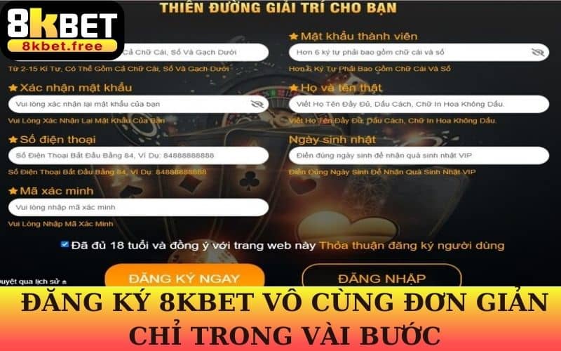 Hướng dẫn đăng ký tạo tài khoản thành viên 8KBET